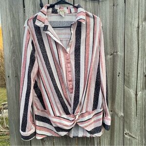 Love Potion XL Pink Striped Buttoned Down Blouse